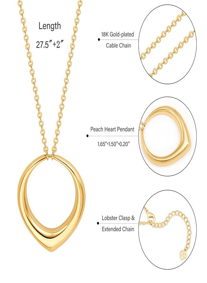 POTESSA Long Circle Pendant Necklace 18K Gold Plated Cable Chain Women Statement Long Sweater Necklace - Image 4